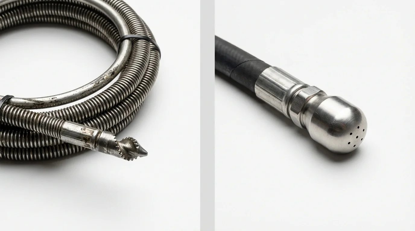 Drain snake cable and hydro jetting nozzle used for drain cleaning in Wapakoneta, OH