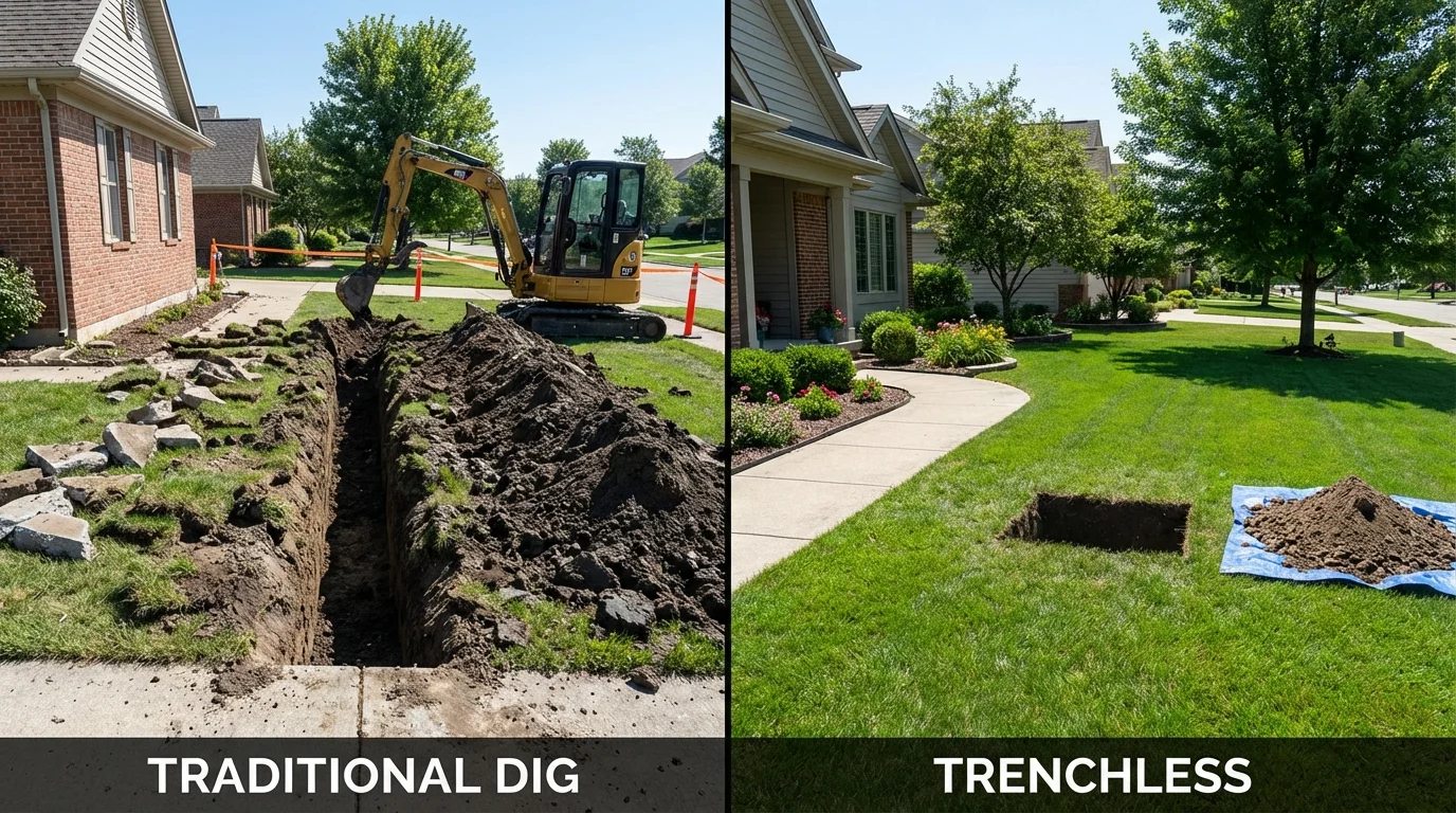 Trenchless sewer repair with minimal yard damage versus traditional excavation in Wapakoneta, OH